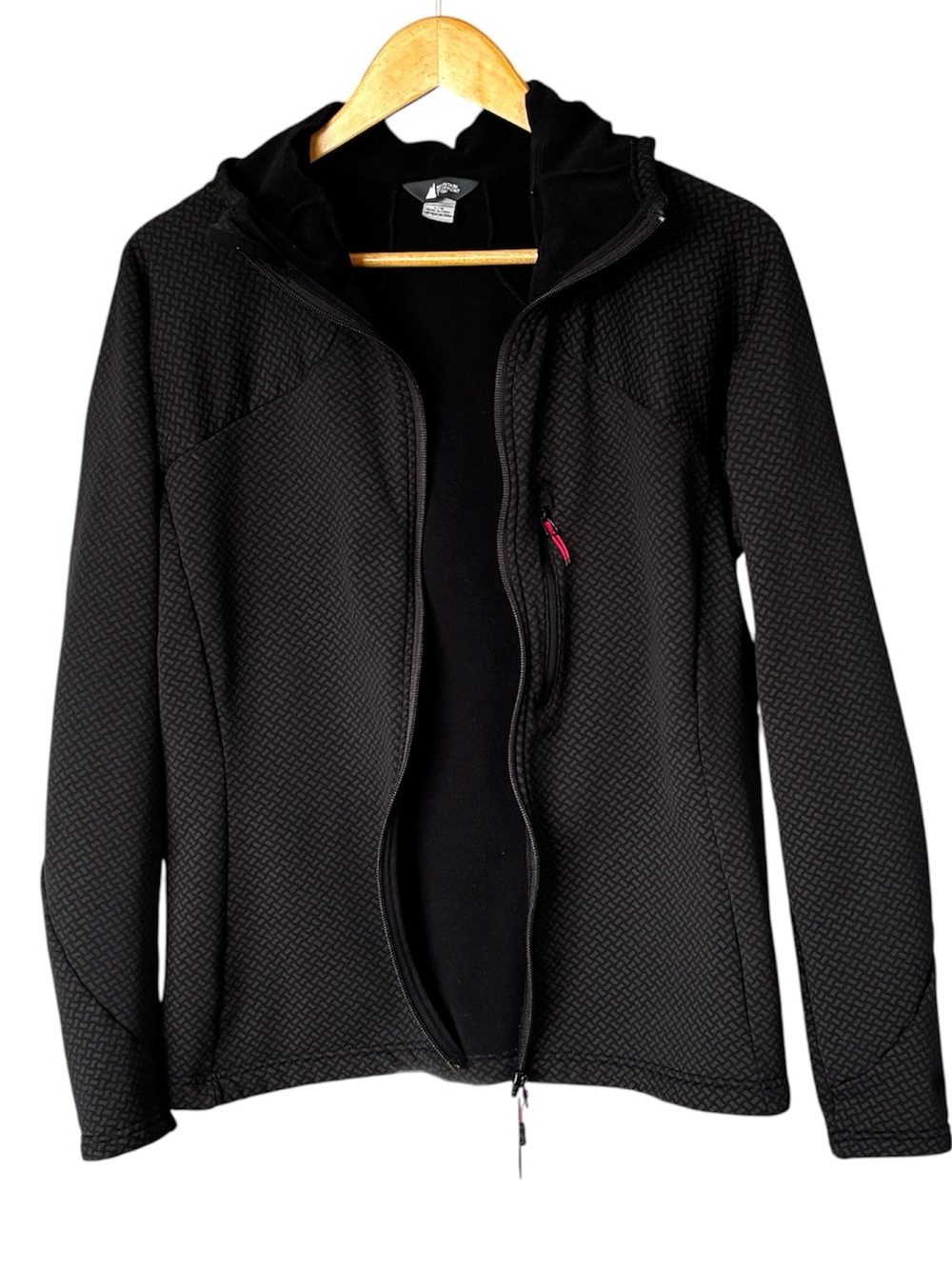 MEC Mountain Co-op | Black grid-patterned fleece fabric Zip Hoodie - Woman’s L - Picture 3 of 11